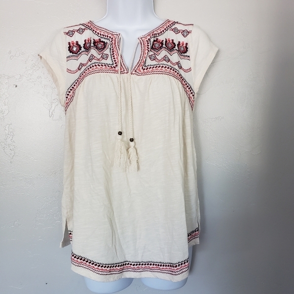 Hollister Tops - Hollister Ivory Yoke Neck Blouse Embroidery XS Top